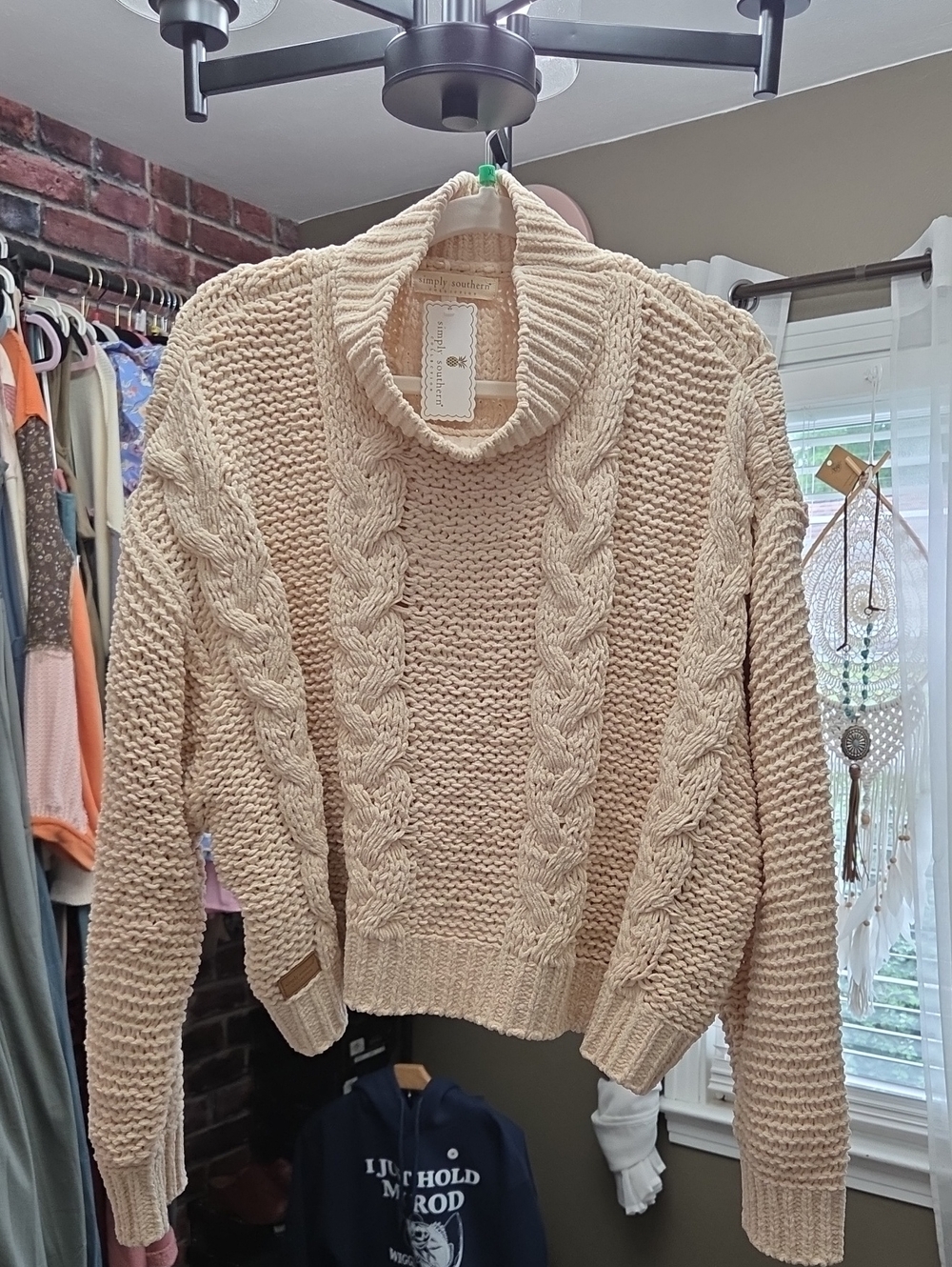 Simply Southern Cream Cable Knit Turtleneck Sweater